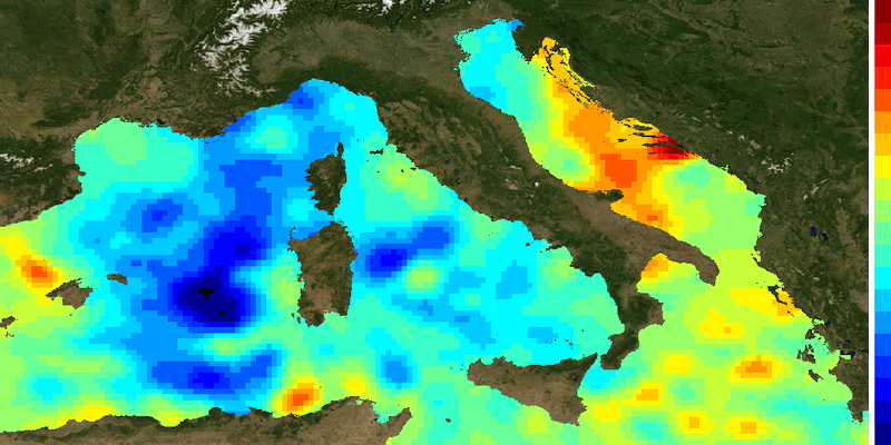 Immagine satellitare SSH con la rilevazione dell'altezza delle onde