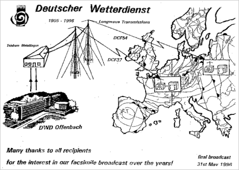 L'ultimo meteofax trasmesso dalle stazioni radio ad onda lunga DCF37 e DCF54 di Offenbach del DWD - Deutscher Wetterdienst il 31 Maggio 1996